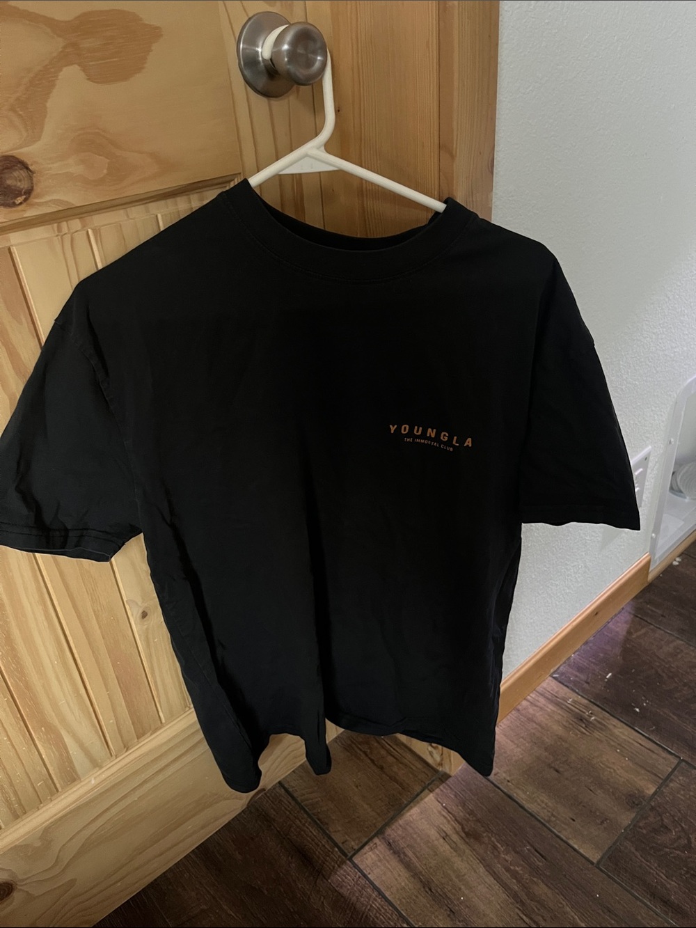 YoungLA Black Tee with Small Orange Logo - Picture 1 of 2